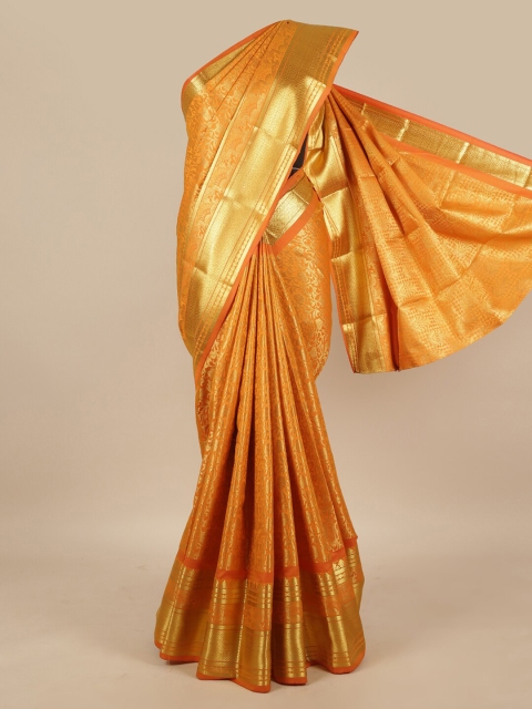

Pothys Orange & Gold-Toned Floral Art Silk Saree