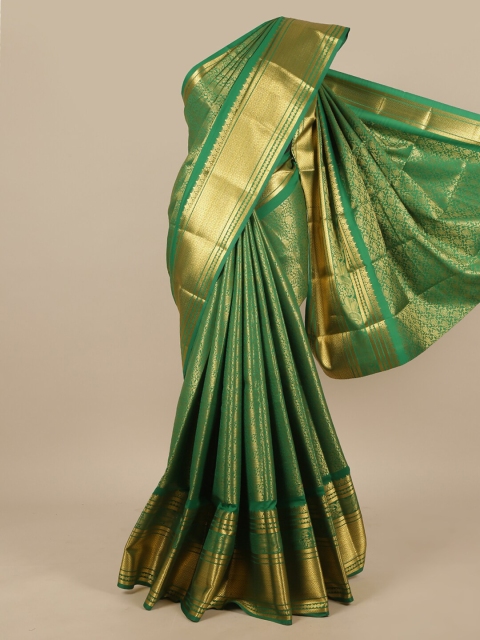 

Pothys Green & Gold-Toned Floral Zari Art Silk Saree