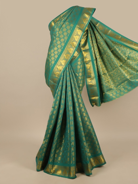 

Pothys Green & Gold-Toned Woven Design Art Silk Saree