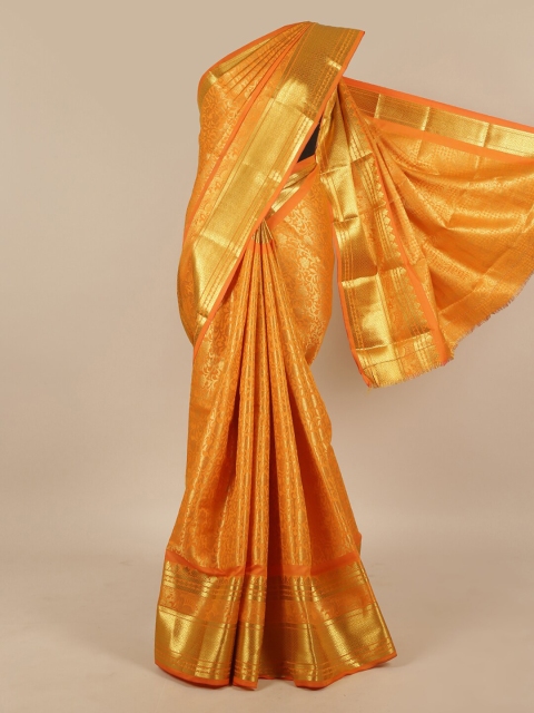 

Pothys Orange & Gold-Toned Floral Zari Art Silk Saree