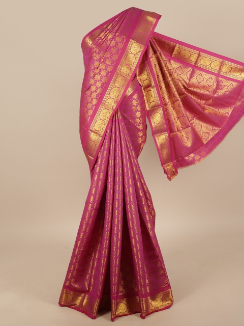 

Pothys Magenta & Gold-Toned Ethnic Motifs Art Silk Saree