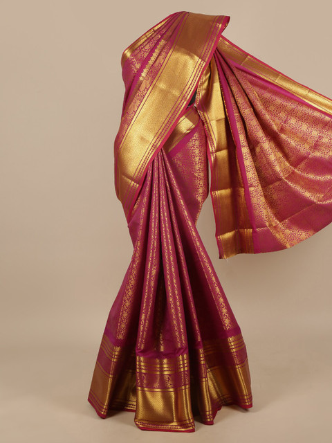 

Pothys Purple & Gold-Toned Ethnic Motifs Zari Art Silk Saree