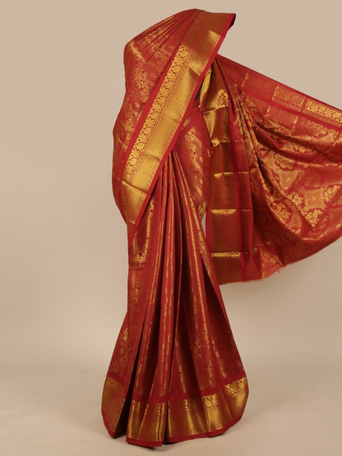 

Pothys Maroon & Gold-Toned Woven Design Art Silk Saree