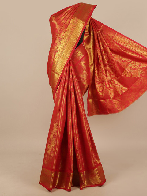 

Pothys Red & Gold-Toned Woven Design Art Silk Saree