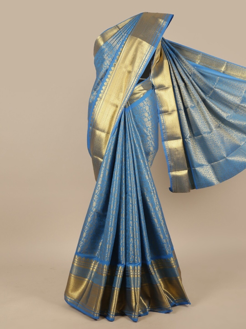 

Pothys Blue & Gold-Toned Floral Zari Art Silk Saree