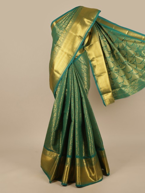

Pothys Green & Gold-Toned Woven Design Art Silk Saree
