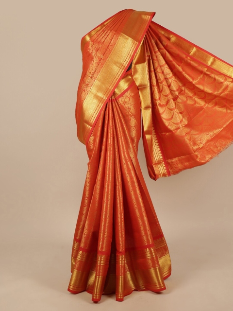 

Pothys Orange & Gold-Toned Woven Design Zari Art Silk Saree
