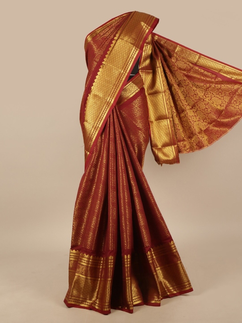 

Pothys Maroon & Gold-Toned Ethnic Motifs Zari Art Silk Saree