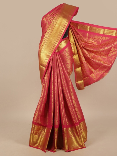 

Pothys Pink & Gold-Toned Ethnic Motifs Art Silk Saree