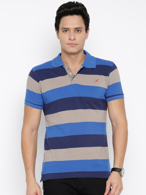 

American Crew Men Blue Striped Polo T-Shirt