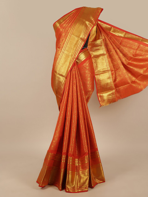 

Pothys Rust Orange & Gold-Toned Woven Design Zari Art Silk Saree