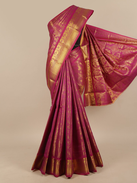 

Pothys Magenta & Gold Ethnic Motifs Woven Design Art Silk Saree