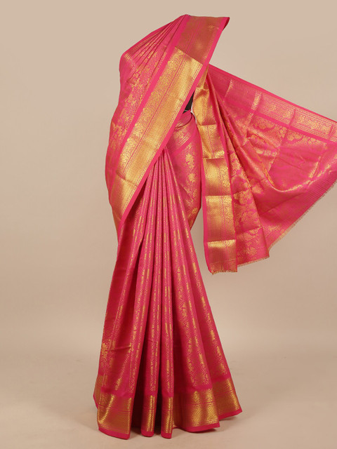 

Pothys Pink & Gold-Toned Floral Zari Art Silk Saree