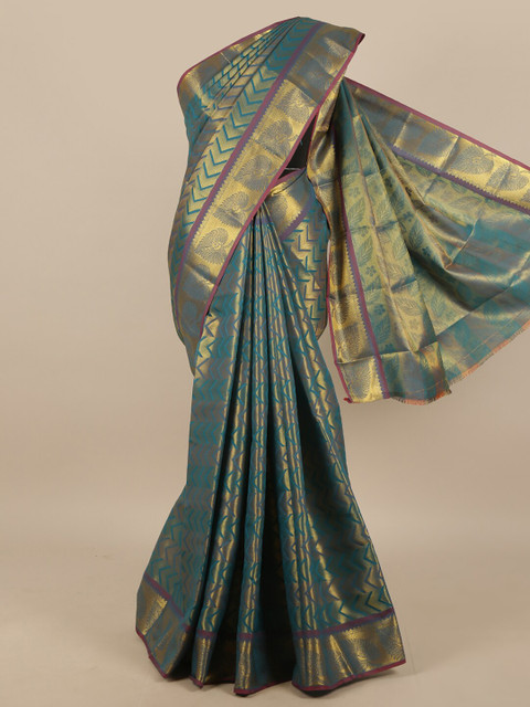 

Pothys Blue & Gold-Toned Woven Design Zari Art Silk Saree