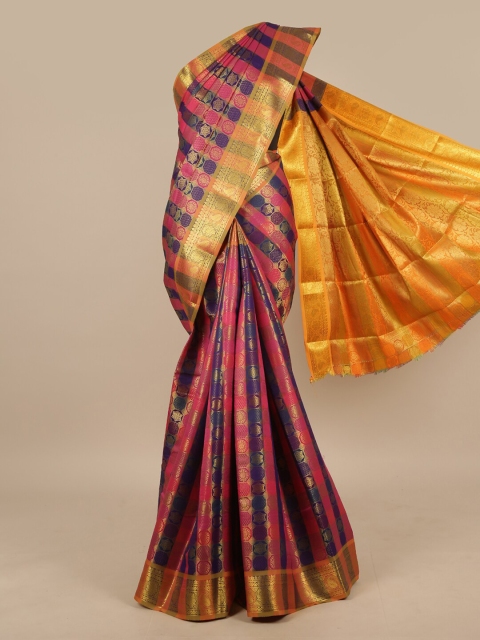 

Pothys Pink & Purple Geometric Woven Design Zari Art Silk Saree