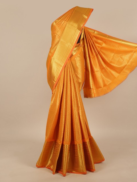 

Pothys Orange & Gold-Toned Ethnic Motifs Zari Art Silk Saree