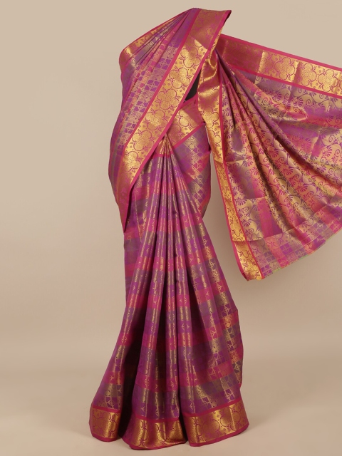 

Pothys Purple & Gold-Toned Ethnic Motifs Art Silk Saree