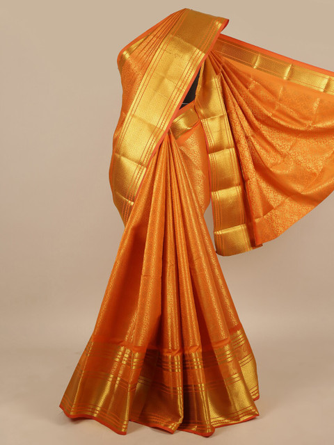 

Pothys Orange & Gold-Toned Woven Design Zari Art Silk Saree