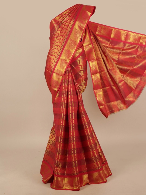 

Pothys Red & Gold-Toned Zari Art Silk Saree