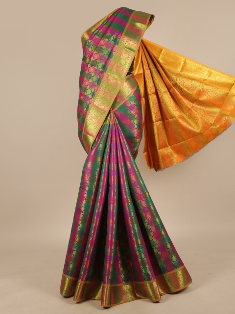 

Pothys Purple & Green Geometric Woven Design Zari Art Silk Saree