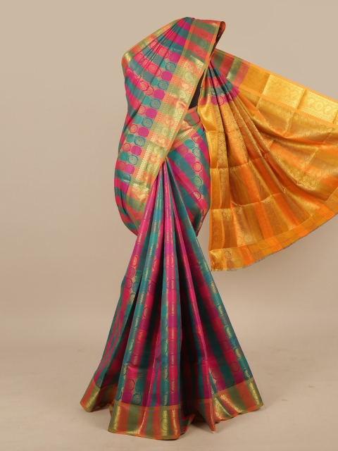 

Pothys Pink & Green Ethnic Motifs Zari Art Silk Saree