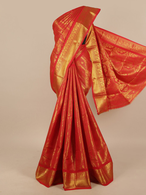 

Pothys Red & Gold-Toned Ethnic Motifs Zari Art Silk Saree