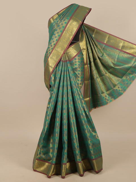 

Pothys Green & Gold-Toned Woven Design Zari Art Silk Saree