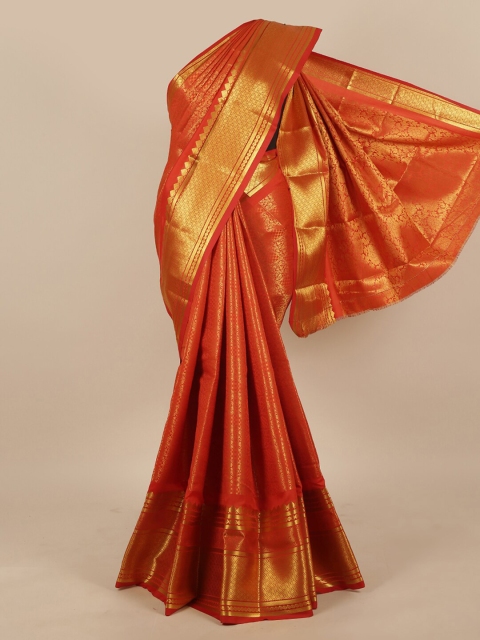 

Pothys Rust & Gold Floral Woven Design Zari Art Silk Saree
