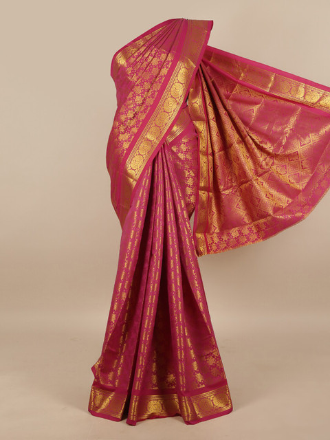 

Pothys Magenta & Gold-Toned Ethnic Motifs Art Silk Saree