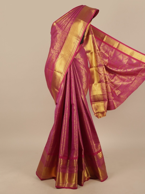 

Pothys Magenta & Gold-Toned Paisley Zari Art Silk Saree