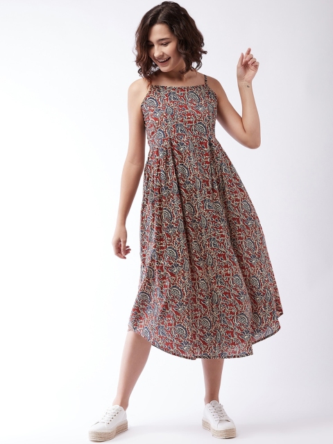 InWeave Girls Maroon & Blue Kalamkari Printed Kurta