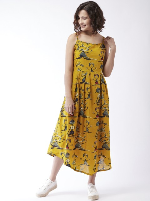 

InWeave Girls Mustard & Blue Quirky Printed Anarkali Kurta