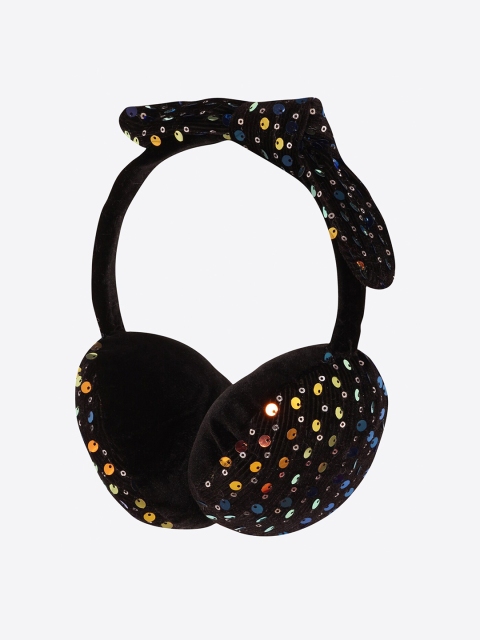 

CUTECUMBER Girls Black & Yellow Embellished Faux Fur Ear Muffs