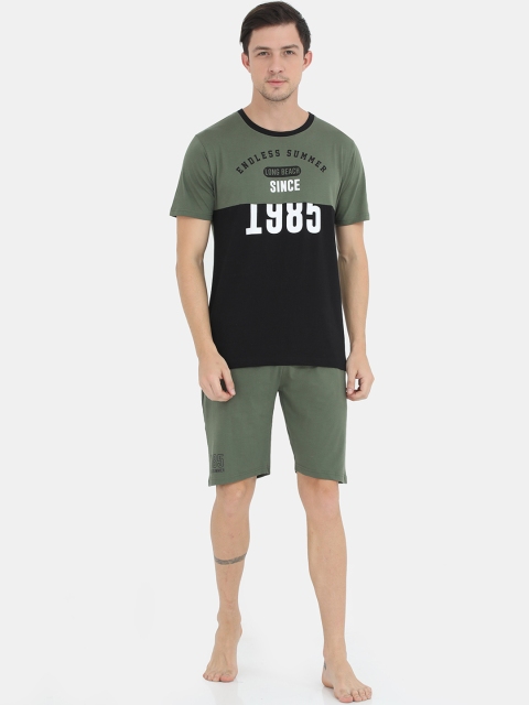 

Masculino Latino Men Green & Black Printed Night suit