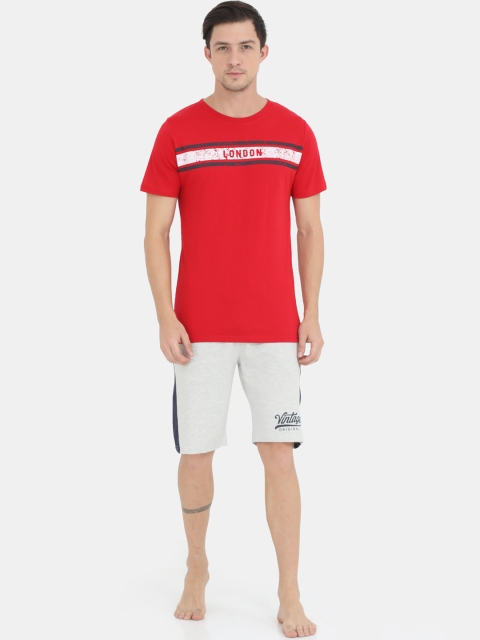 

Masculino Latino Men Red & White Printed Pure Cotton Night suit