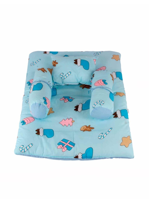 

mittenbooty Unisex Kids Printed Bed With Soft Pillow & 2 bolsters, Blue