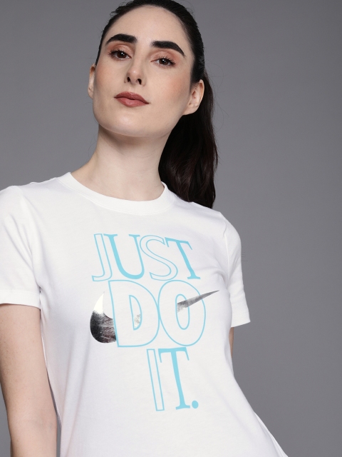 

Nike Women White & Blue Typography Printed AS W NSW T-shirt