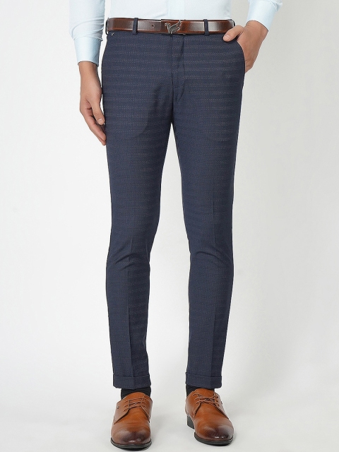 

Blackberrys Men Navy Blue Checked Phoenix Skinny Fit Formal Trousers