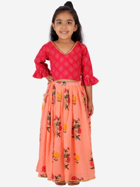 

Chipbeys Girls Pink & Peach-Coloured Printed Ready to Wear Lehenga Choli