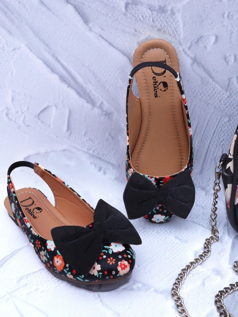 

DChica Girls Black Printed Ballerinas with Bows Flats