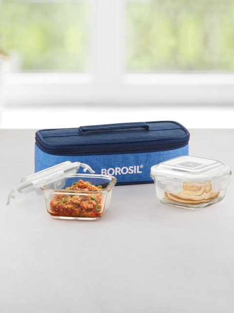 

BOROSIL Prime Transparent & Blue Borosilicate Glass Lunch Box With 2 Containers
