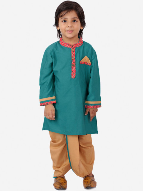 

KID1 Boys Green & Beige Pleated Embroidered Kurta with Dhoti Pants