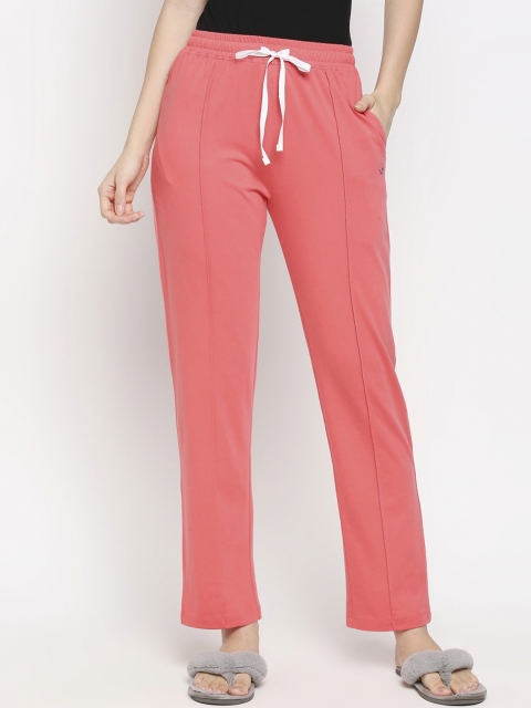

XIN Women Coral Pink Solid Pure Cotton Lounge Pants