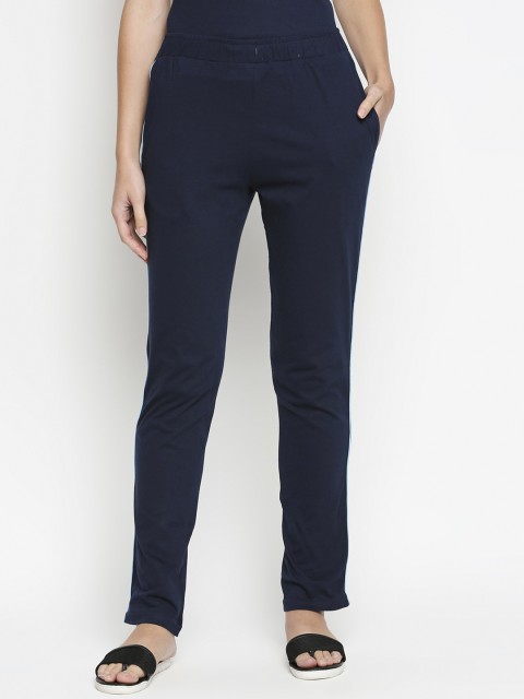 

XIN Women Navy Blue Cotton Full Length Solid Pyjama