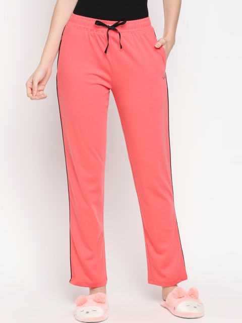 

XIN Women Coral Pink Solid Pure Cotton Lounge Pants