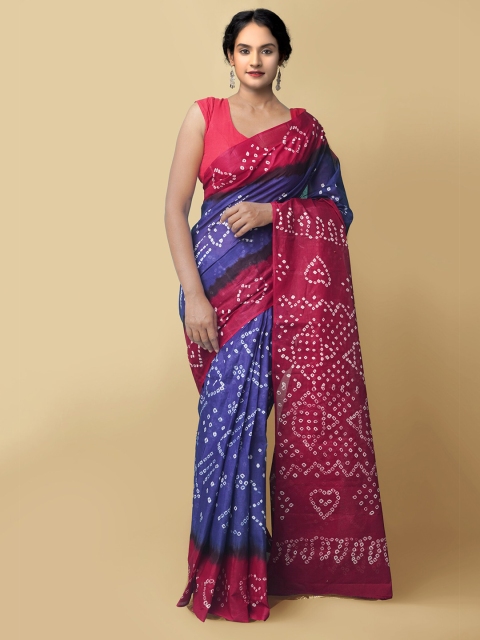 

Unnati Silks Women Violet & Pink Handloom Sustainable Pure Bandhani Cotton Saree