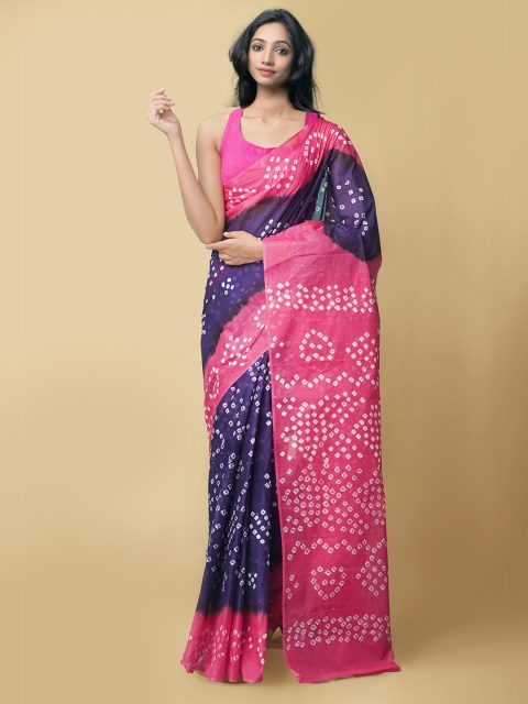 

Unnati Silks Women Violet & Pink Handloom Sustainable Pure Bandhani Cotton Saree