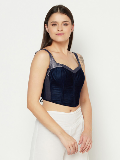 

Da Intimo Navy Blue Criss Cross Back Velvet Bralette Bra