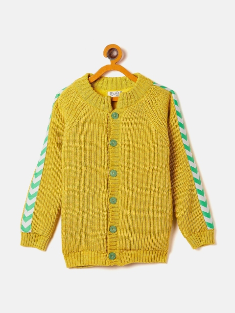 

JWAAQ Girls Yellow & Green Self Design Cotton Cardigan