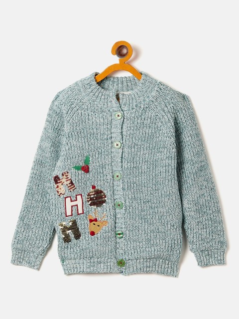 

JWAAQ Girls Green & Red Self Design Pure Cotton Cardigan